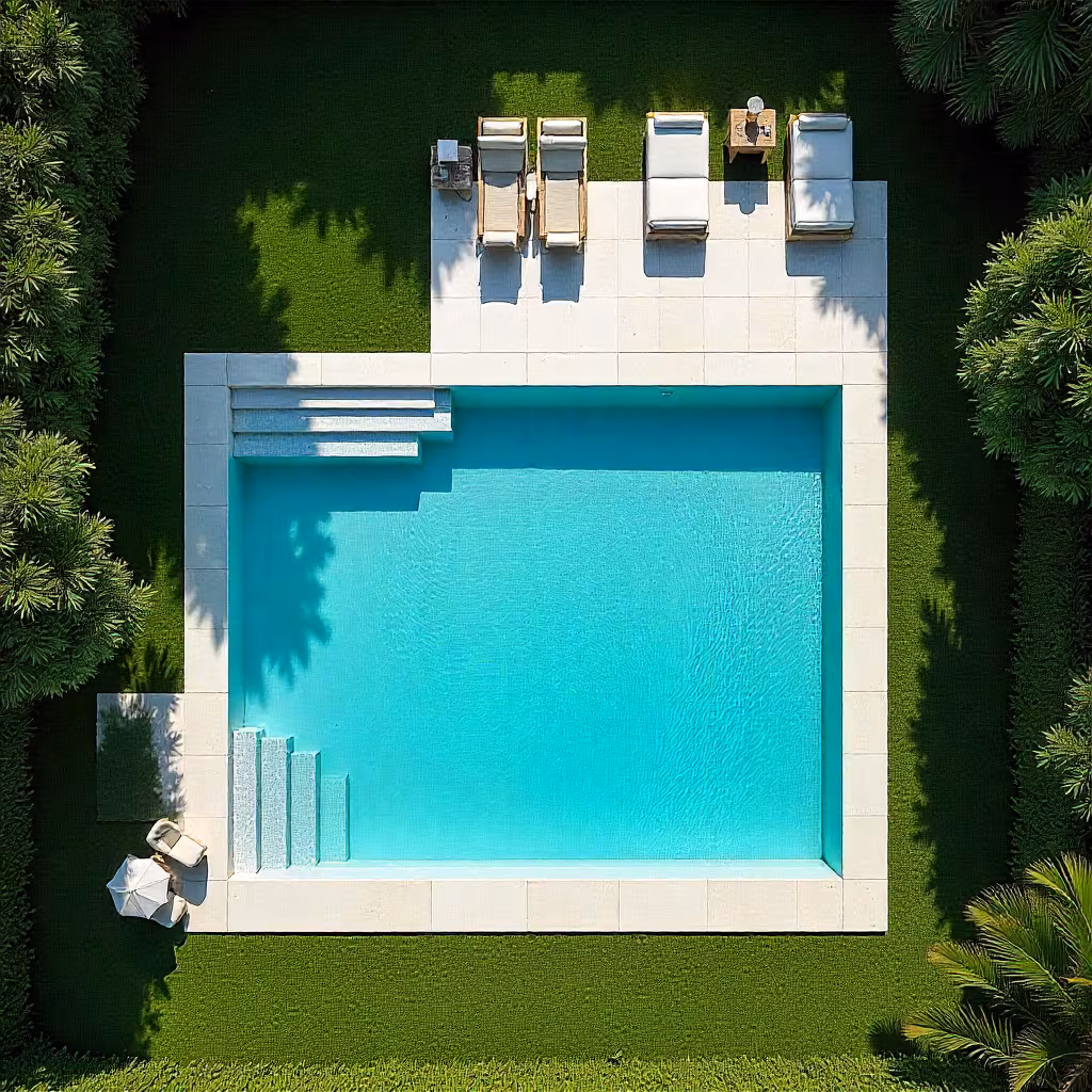 Small square pool integrated into a tiered garden design